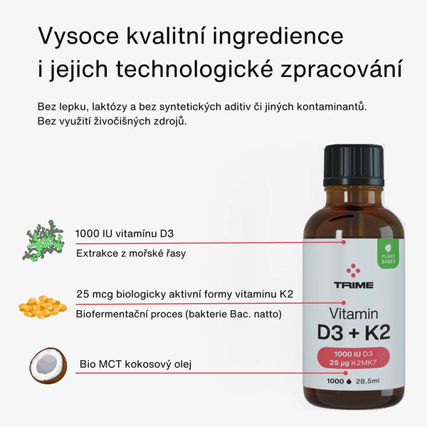 Trime Vitamín D3 + K2, 1000 IU + 25 µg - kvapky (28,5 ml)