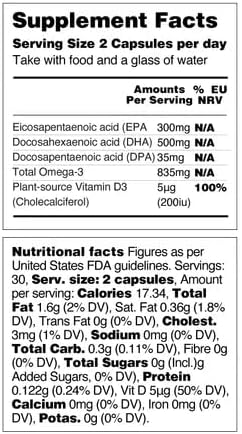 Vegetology Omega-3 (Opti3) - EPA a DHA s vitamínom D3 (60 kapsúl)