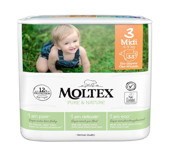 Ekologické plienky Moltex Pure & Nature - Midi (4-9 kg) (33 ks)